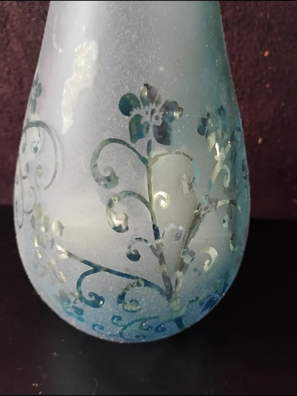 Frosted/Floral Etched Glass Vase